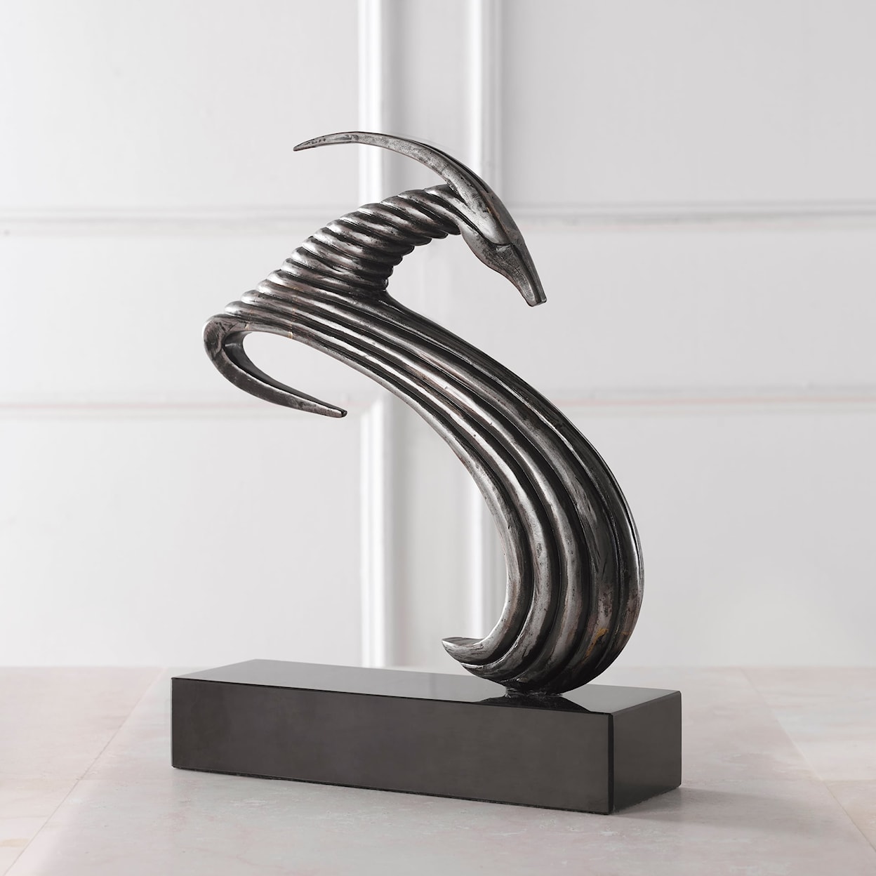 Uttermost Take The Lead Ram Sculpture with Black Marble Base