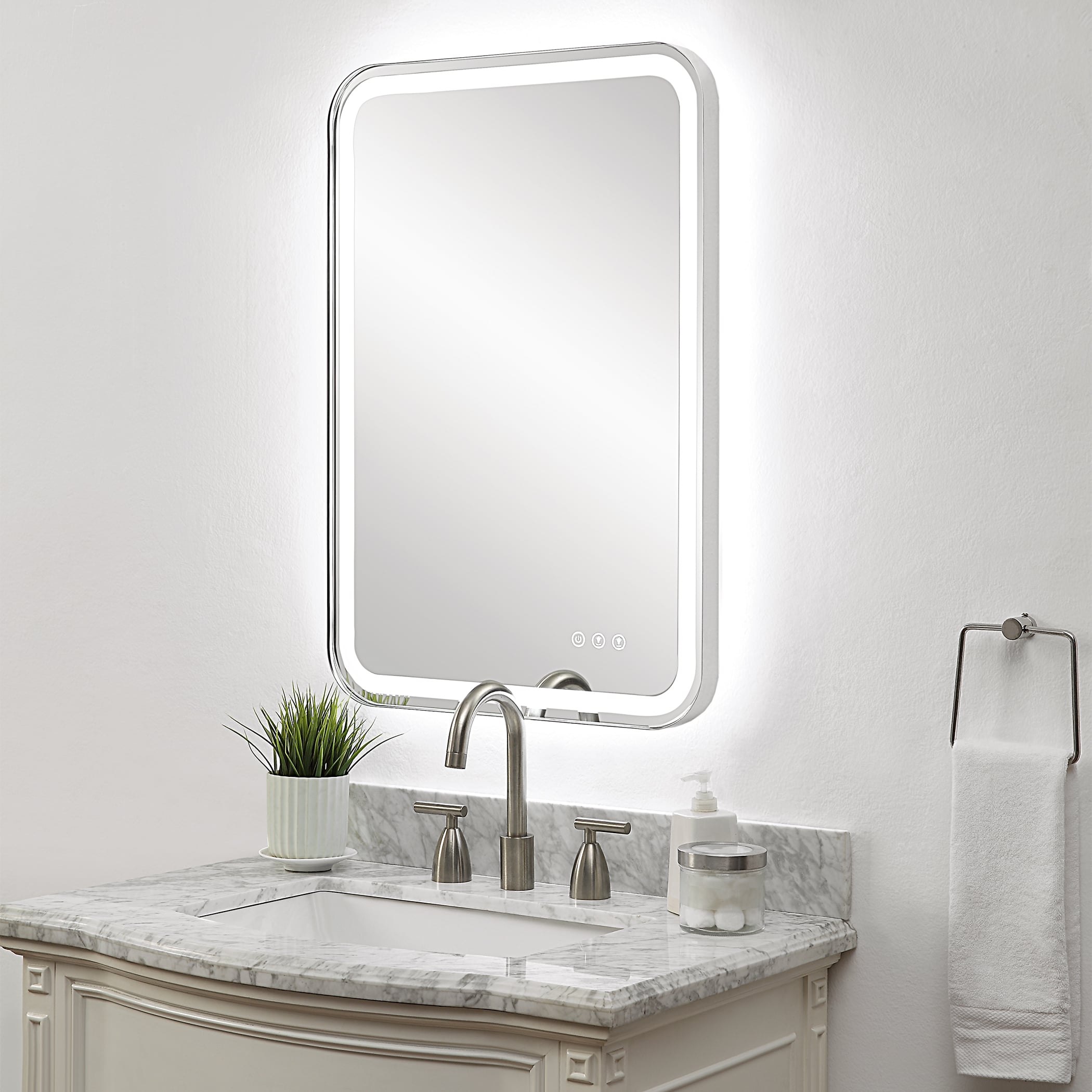 Crofton Lighted Nickel Vanity Mirror