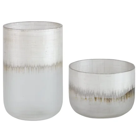 Set of 2 Sliver Drip Glass Accent Vases