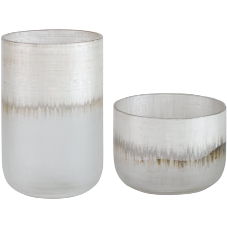 Set of 2  Sliver Drip Glass Vases