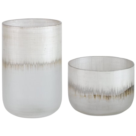 Set of 2 Sliver Drip Glass Vases