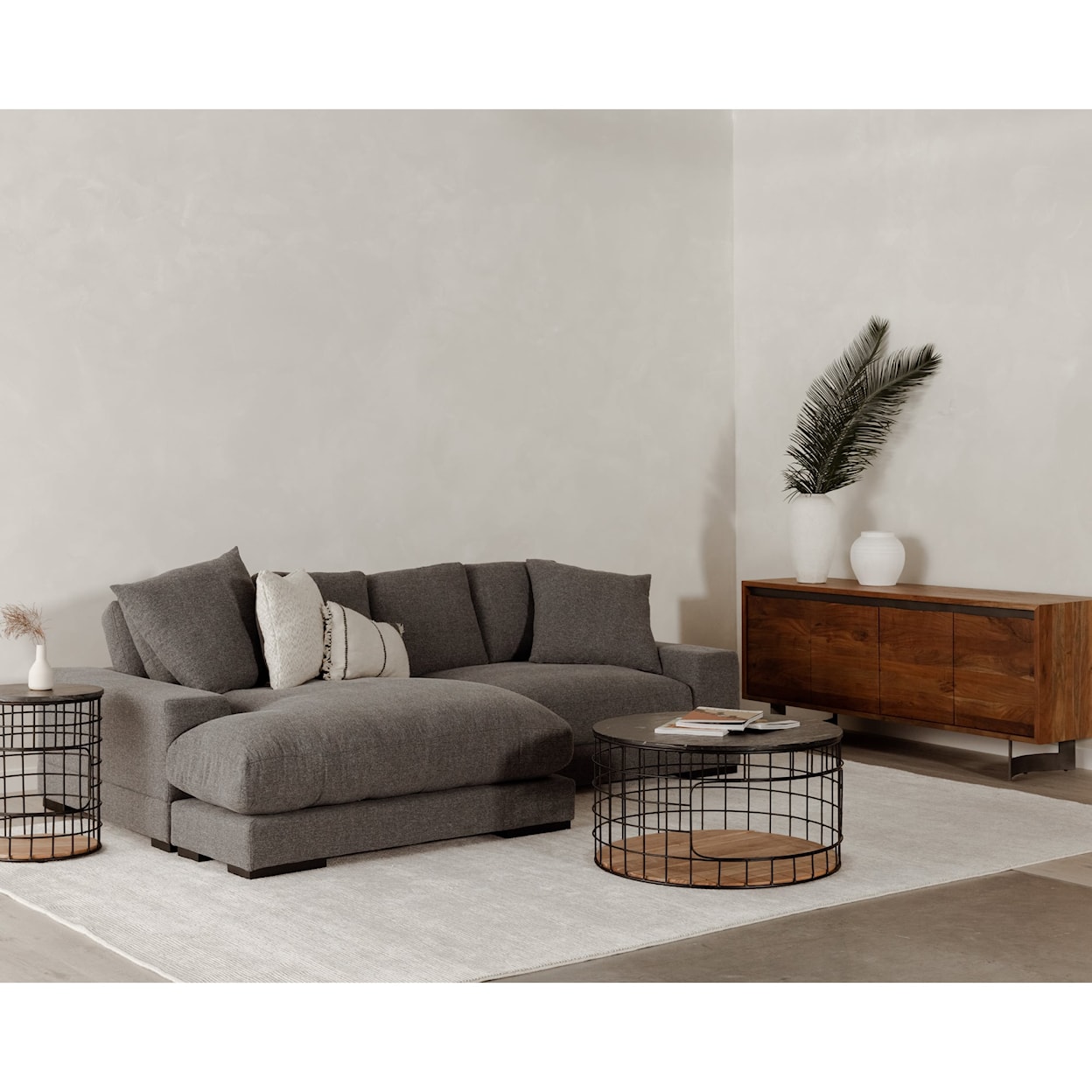 Moe's Home Collection Plunge Grey Sectional with Flip-Style Chaise