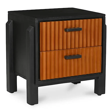 Mid-Century Modern 2-Door Nightstand with Leather Drawer Fronts