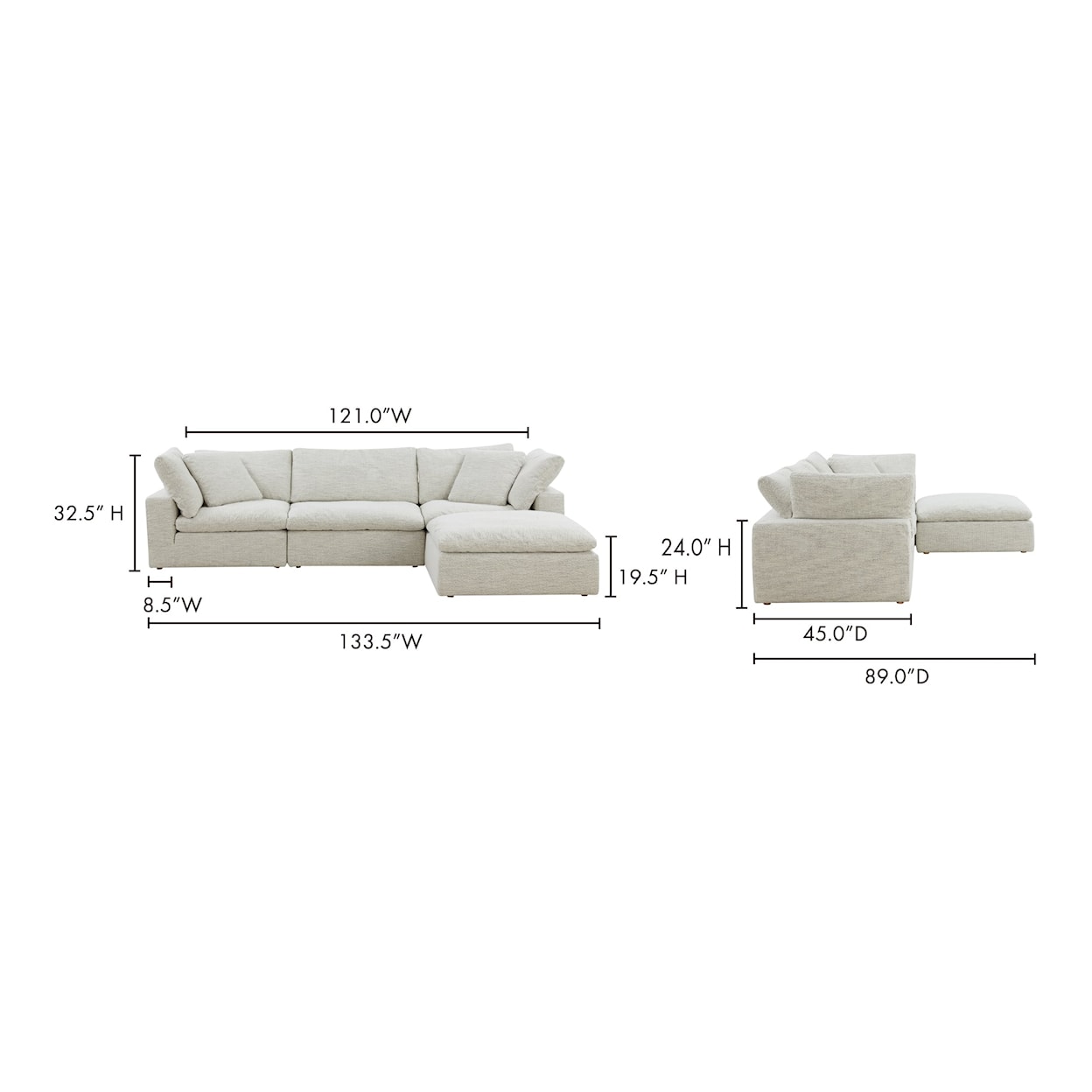 Moe's Home Collection Clay Sectional Sofa