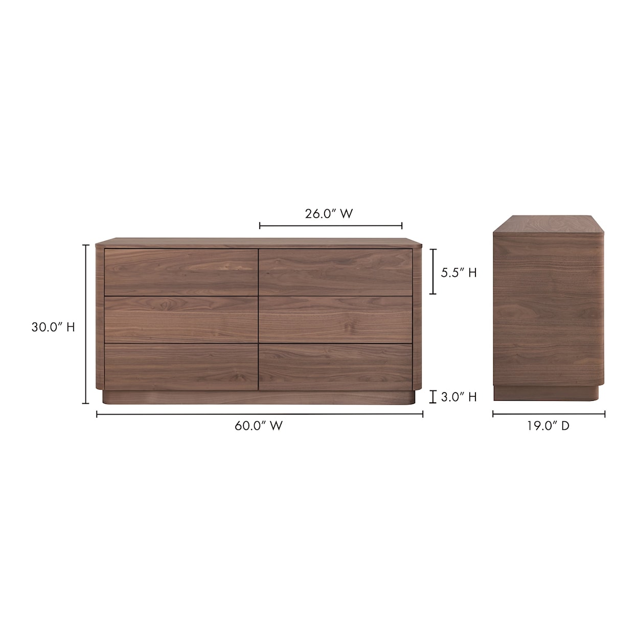 Moe's Home Collection Round Off 6-Drawer Dresser