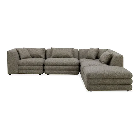 Contemporary 5-Piece L-Shaped Sectional Sofa with Square Ottoman