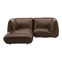 Mid-Century Modern Brown Leather Sectional Sofa