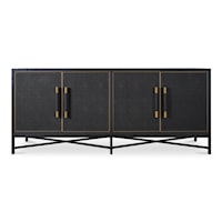 Transitional 4-Door Sideboard with Brass and Vegan Leather Detailing