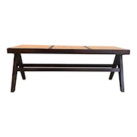 Mid-Century Modern Dark Brown Solid Elm Bench