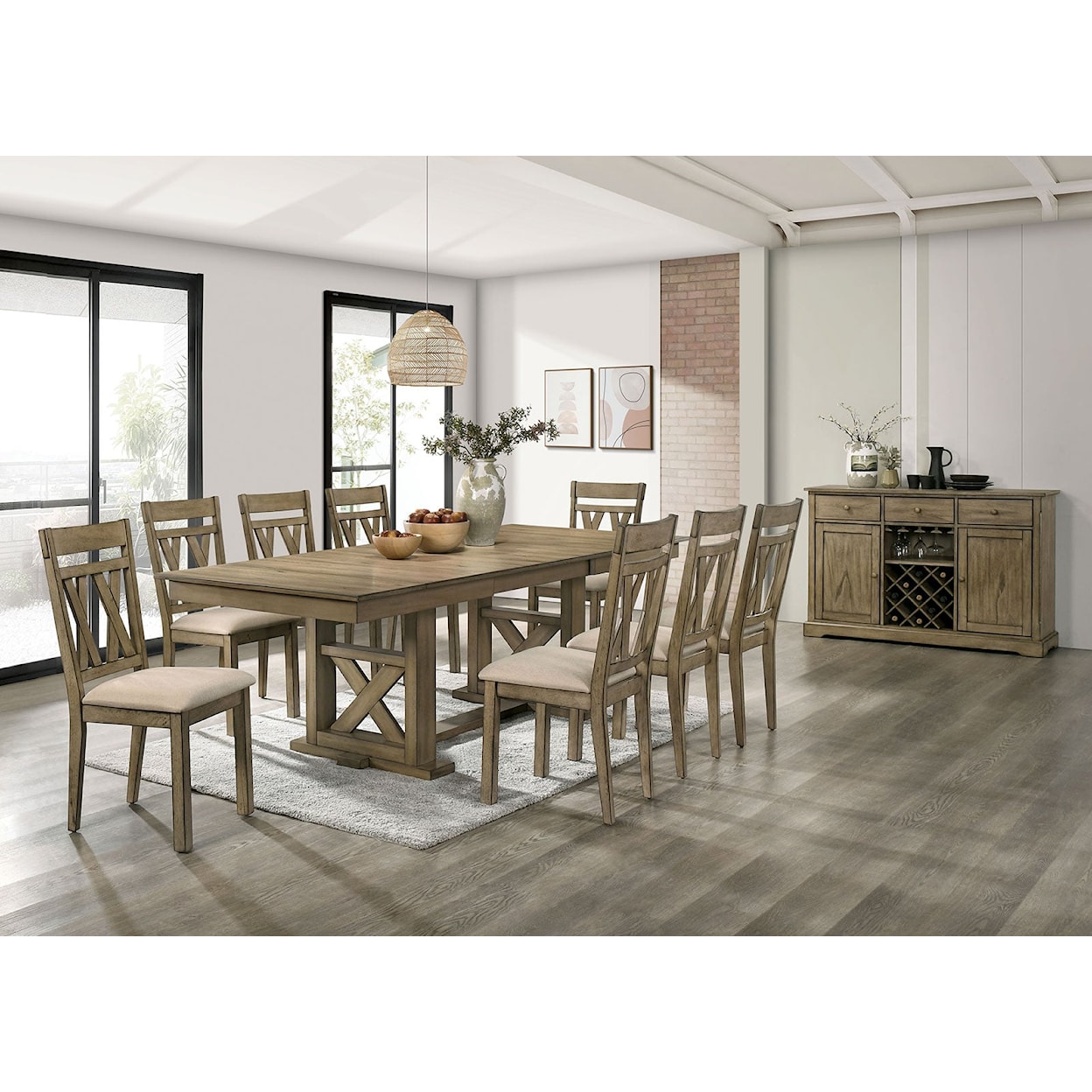 Furniture of America TEMPLEMORE 9-Piece Dining Table Set