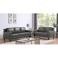 Contemporary Faux Leather Sofa and Loveseat Set - Gray