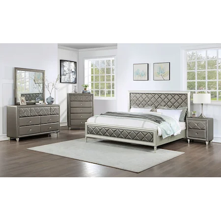 Glam 5-Piece Queen Upholstered Panel Bedroom Set with 2 Nightstands