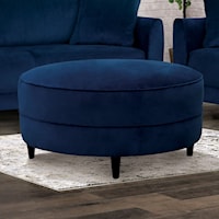 Mid-Century Modern Round Ottoman with Tapered Legs - Navy