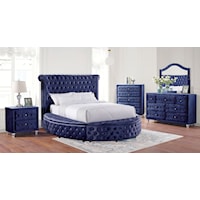 5-Piece Glam Upholstered Queen Round Bed with 2 Nightstands