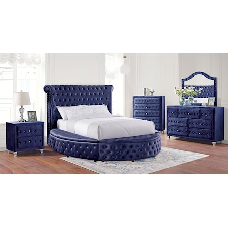 4-Piece Glam Upholstered Queen Round Bed