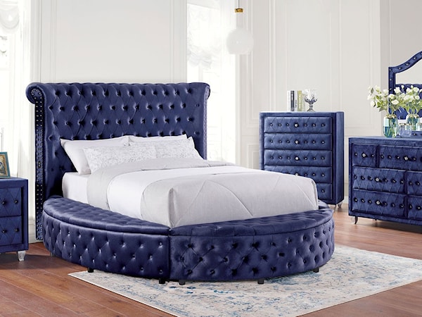 4-Piece Upholstered Queen Round Bed