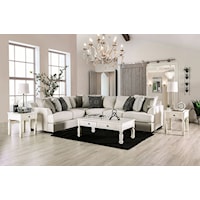 Transitional Beige L-Shaped Sectional Sofa with Loose Back Pillows
