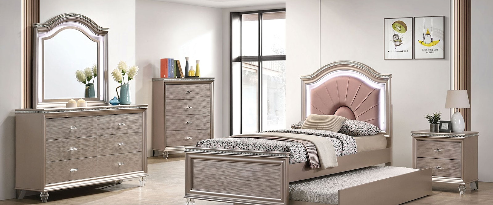 Contemporary Glam 4-Piece Twin Bedroom Set