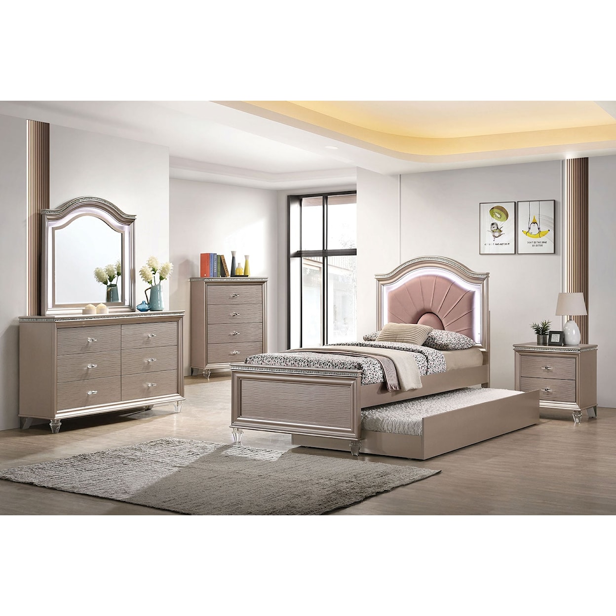 Furniture of America Allie 4-Piece Twin Bedroom Set with Trundle