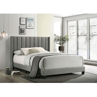 Contemporary California King Bed with Channel Tufting - Light Gray
