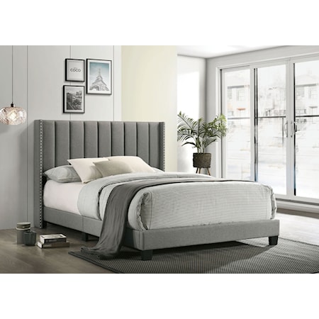 Contemporary California King Bed with Channel Tufting - Light Gray