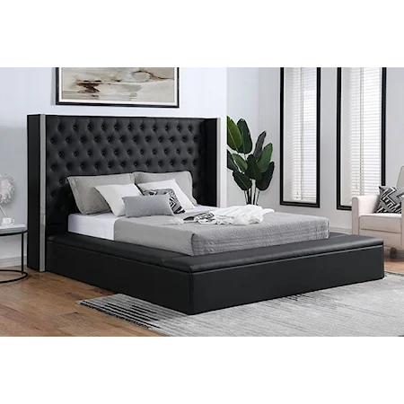 Eudora Transitional Upholstered Platform Queen Storage Bed with Button-Tufted Headboard