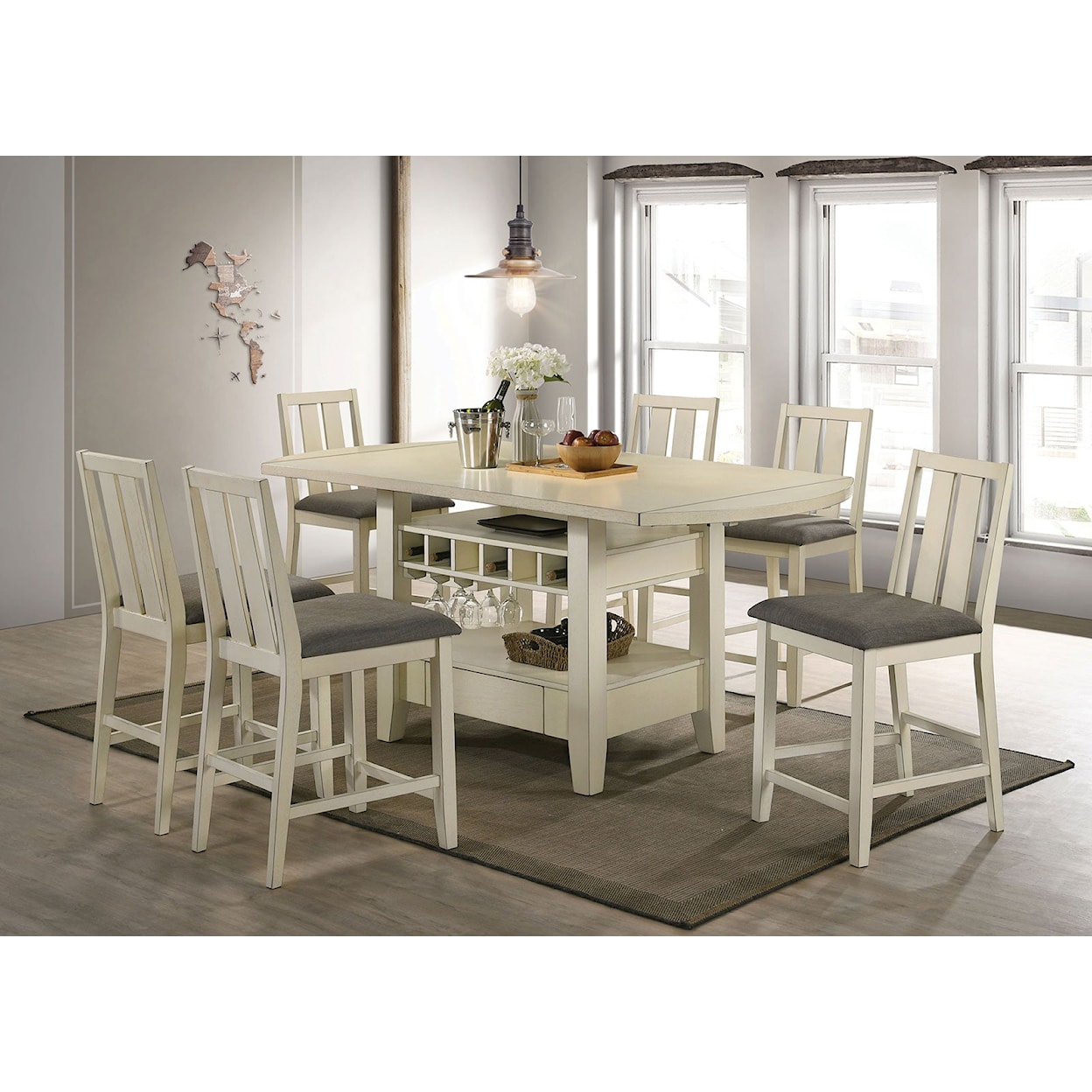 Furniture of America - FOA WILSONVILLE 7-Piece Counter Height Dining Set