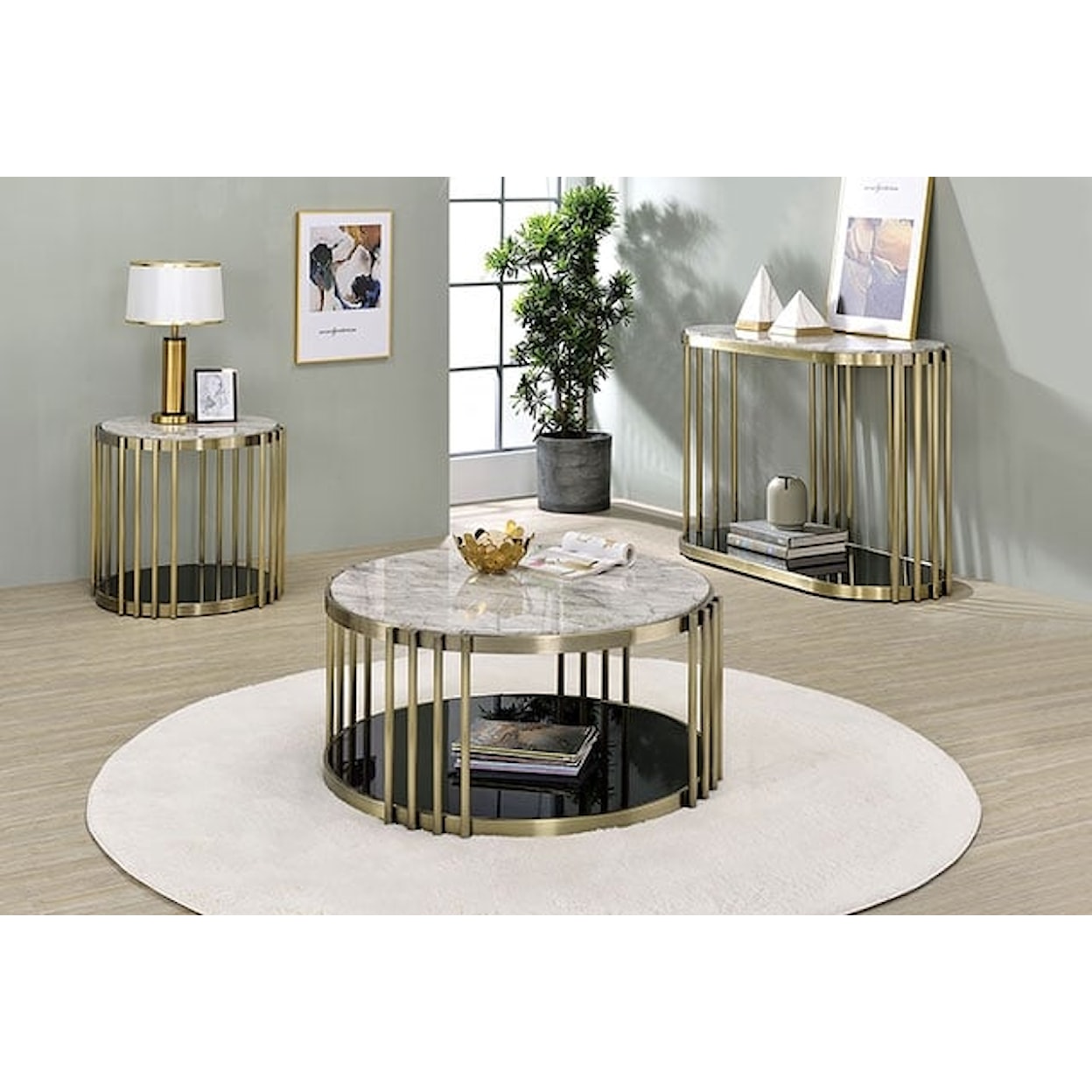 Furniture of America - FOA Ofelia End Table with Faux Marble Top