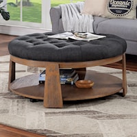 Transitional Round Upholstered Coffee Table with Open Bottom Shelf - Grey