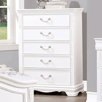 Transitional 5-Drawer Chest with Carved Wood Accents
