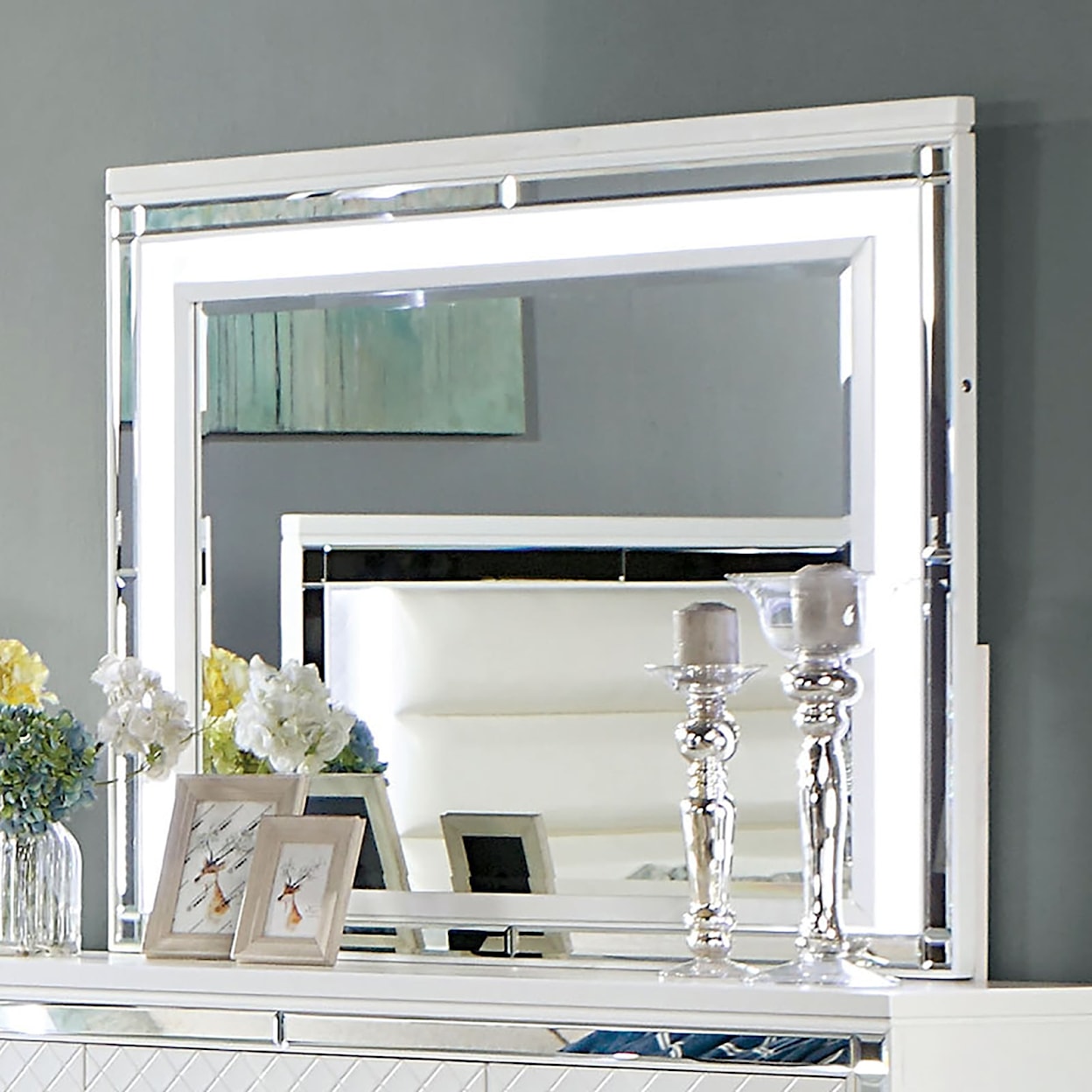 Furniture of America CALANDRIA Mirror with LED Lighting, White