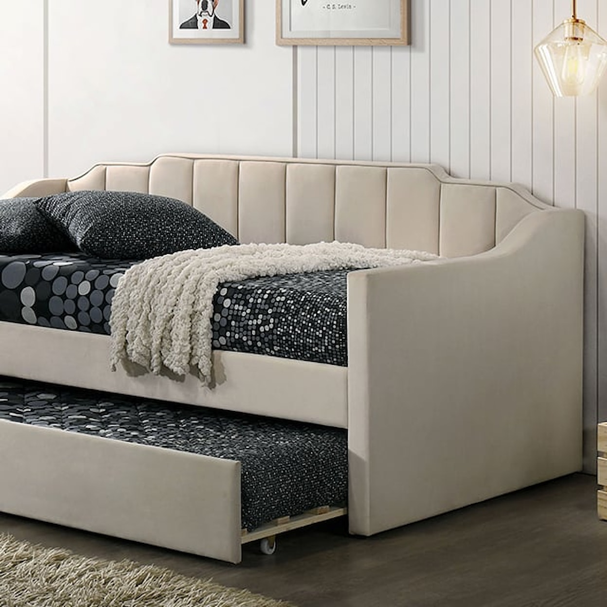 Furniture of America Kosmo Upholstered Daybed with Matching Trundle