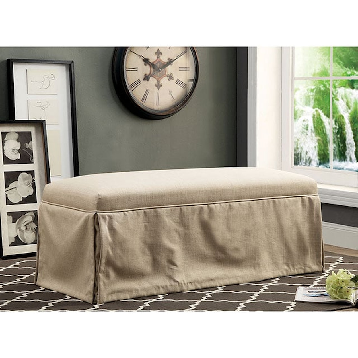 Furniture of America Kortrijk  Skirted Bench with Welting Trim