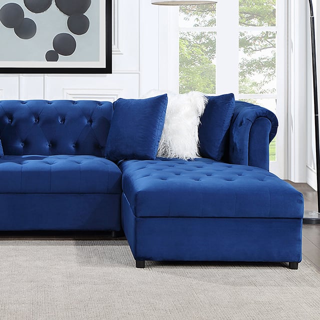 Furniture of America Alessandria CM6743NVSECT Glam Sectional Sofa with Tufted Cushions Dream