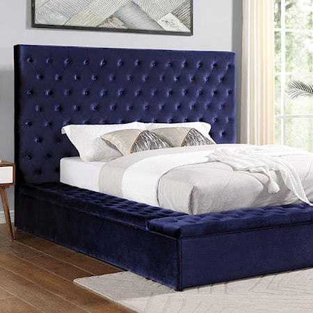Transitional Golati Upholstered King Platform Bed - Blue