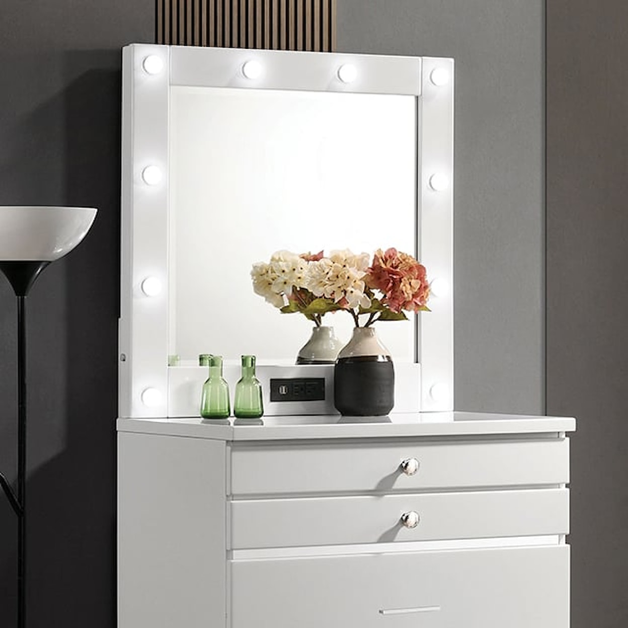 Furniture of America DESTINEE White Vanity Desk and Mirror Set