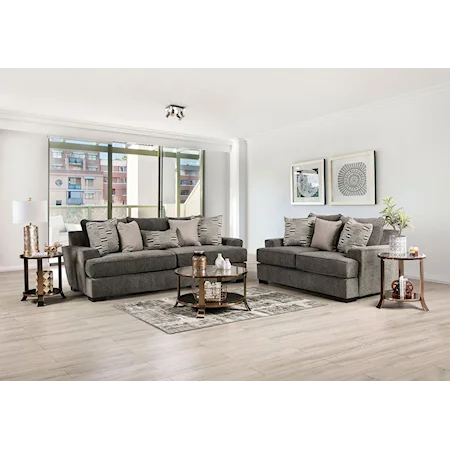 Transitional Sofa and Loveseat with Low Flared Arms