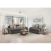 Transitional Sofa and Loveseat with Low Flared Arms