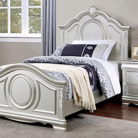Transitional Twin Bed with Wood Carved Details
