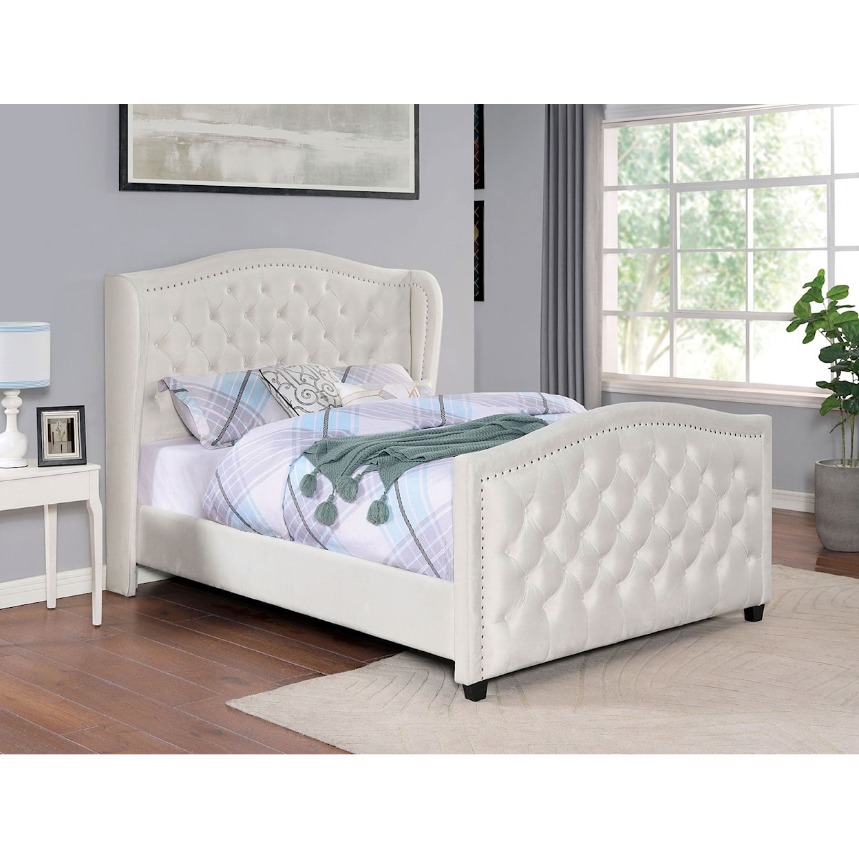 Furniture of America Kerran Upholstered King Bed with Button Tufting