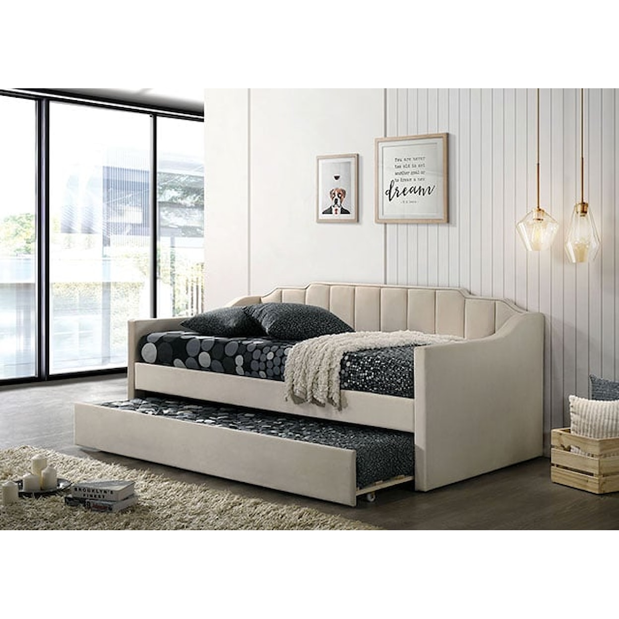 Furniture of America Kosmo Upholstered Daybed with Matching Trundle