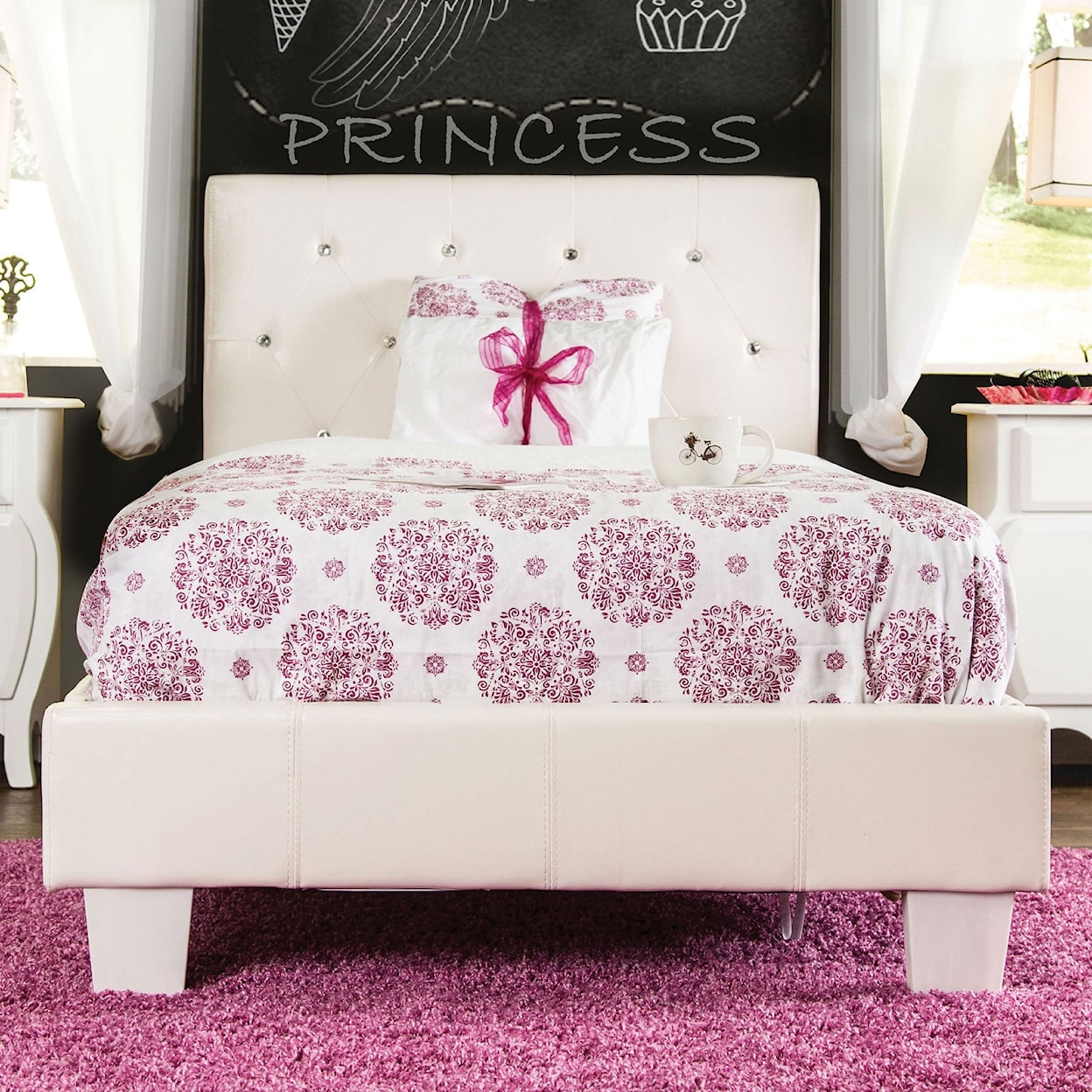 Furniture of America Velen WHITE JEWELS TWIN BED | .