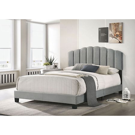 Contemporary Upholstered California King Bed with Channel Tufted Headboard
