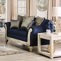 Traditional Loveseat with Intricately Wood-Carved Trim
