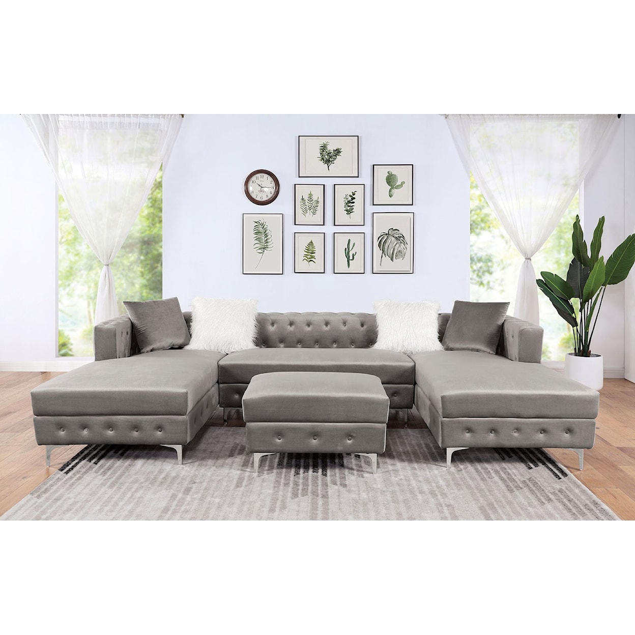 Furniture of America Ciabattoni Sectional with Ottoman