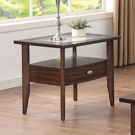Transitional Dark Walnut End Table with Glass Top