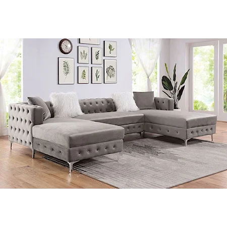 Transitional Gray Sectional Sofa with Double Chaise