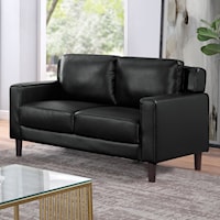 Contemporary Faux Leather Loveseat with Tapered Legs - Black