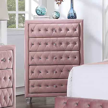 Glam 5-Drawer Chest with Tufting