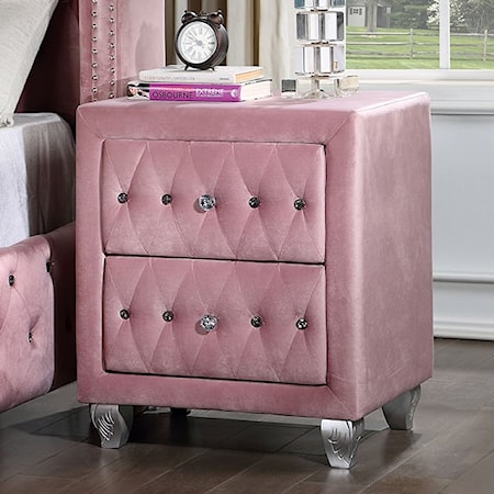 Glam Nightstand with Tufting and Crystal Buttons